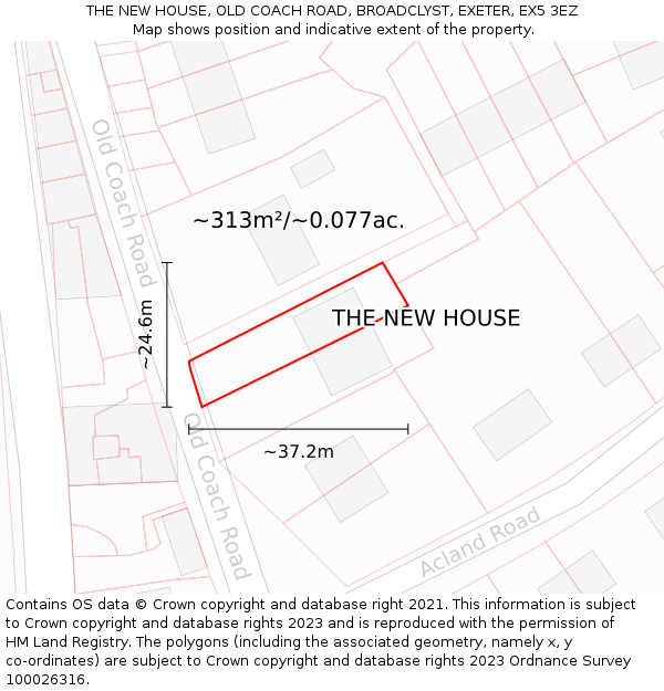 THE NEW HOUSE, OLD COACH ROAD, BROADCLYST, EXETER, EX5 3EZ: Plot and title map