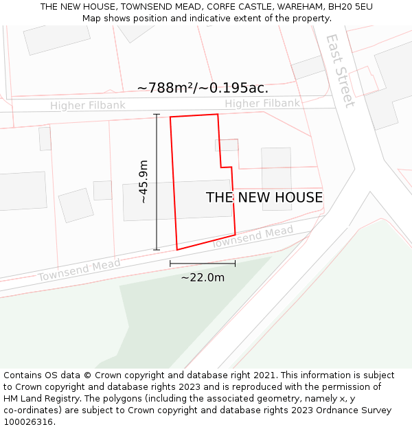 THE NEW HOUSE, TOWNSEND MEAD, CORFE CASTLE, WAREHAM, BH20 5EU: Plot and title map