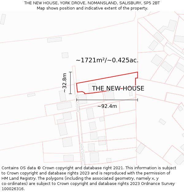 THE NEW HOUSE, YORK DROVE, NOMANSLAND, SALISBURY, SP5 2BT: Plot and title map