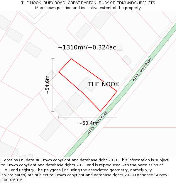 THE NOOK, BURY ROAD, GREAT BARTON, BURY ST. EDMUNDS, IP31 2TS: Plot and title map
