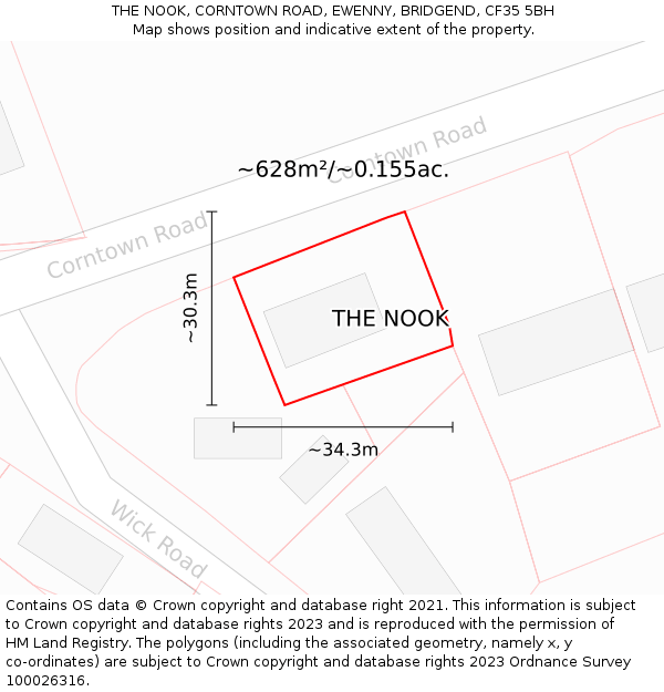 THE NOOK, CORNTOWN ROAD, EWENNY, BRIDGEND, CF35 5BH: Plot and title map