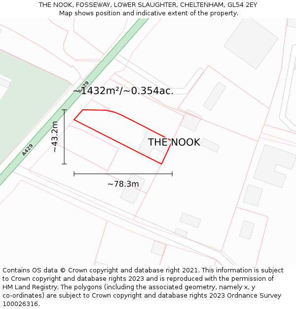 THE NOOK, FOSSEWAY, LOWER SLAUGHTER, CHELTENHAM, GL54 2EY: Plot and title map