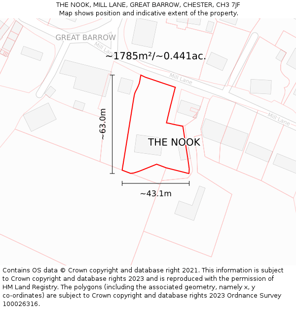 THE NOOK, MILL LANE, GREAT BARROW, CHESTER, CH3 7JF: Plot and title map