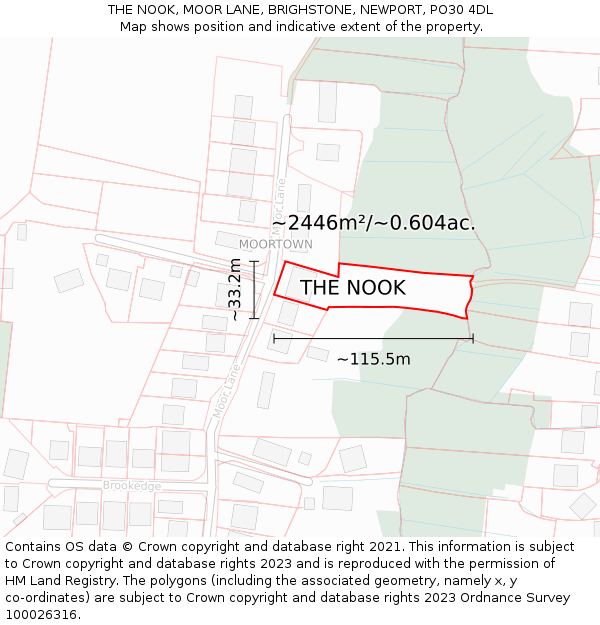 THE NOOK, MOOR LANE, BRIGHSTONE, NEWPORT, PO30 4DL: Plot and title map