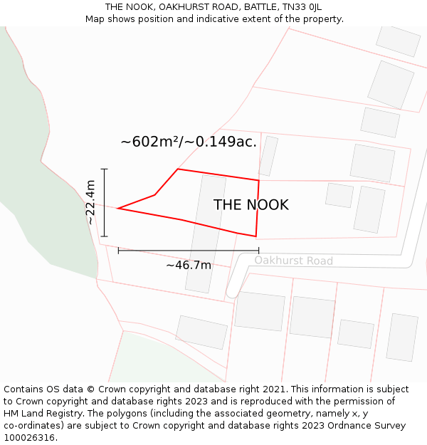 THE NOOK, OAKHURST ROAD, BATTLE, TN33 0JL: Plot and title map