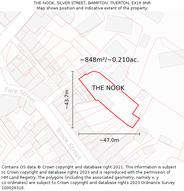 THE NOOK, SILVER STREET, BAMPTON, TIVERTON, EX16 9NR: Plot and title map