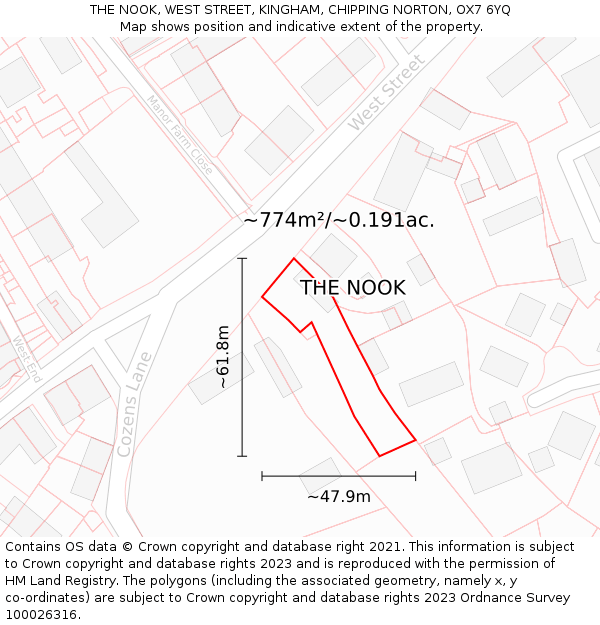 THE NOOK, WEST STREET, KINGHAM, CHIPPING NORTON, OX7 6YQ: Plot and title map