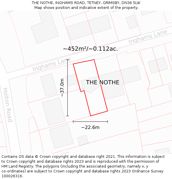 THE NOTHE, INGHAMS ROAD, TETNEY, GRIMSBY, DN36 5LW: Plot and title map