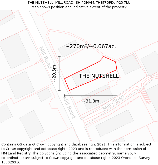THE NUTSHELL, MILL ROAD, SHIPDHAM, THETFORD, IP25 7LU: Plot and title map