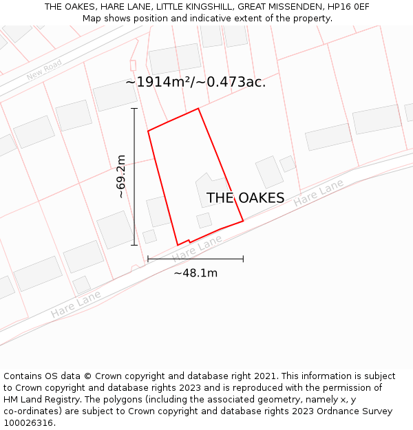 THE OAKES, HARE LANE, LITTLE KINGSHILL, GREAT MISSENDEN, HP16 0EF: Plot and title map