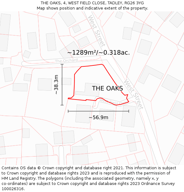 THE OAKS, 4, WEST FIELD CLOSE, TADLEY, RG26 3YG: Plot and title map