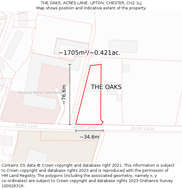 THE OAKS, ACRES LANE, UPTON, CHESTER, CH2 1LJ: Plot and title map