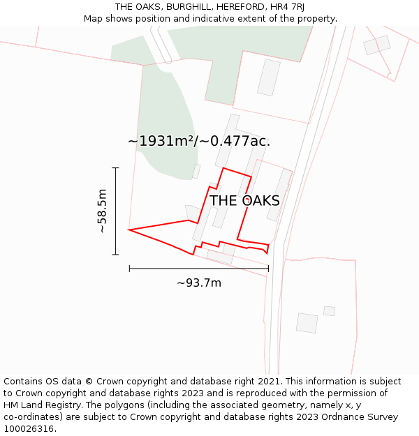 THE OAKS, BURGHILL, HEREFORD, HR4 7RJ: Plot and title map
