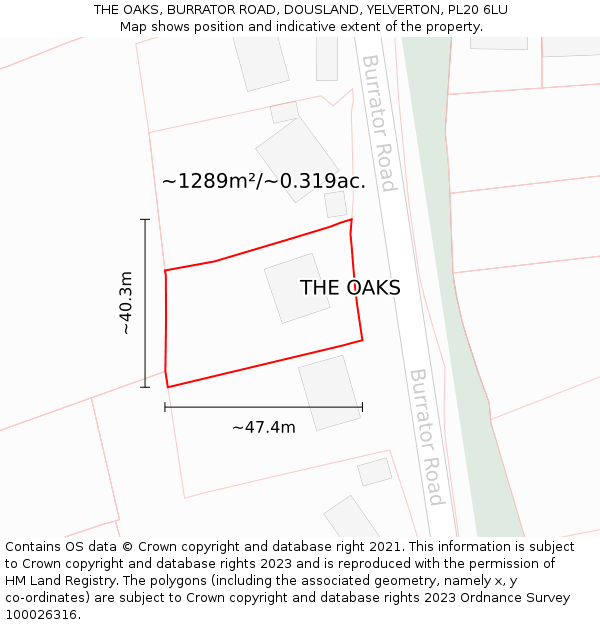 THE OAKS, BURRATOR ROAD, DOUSLAND, YELVERTON, PL20 6LU: Plot and title map