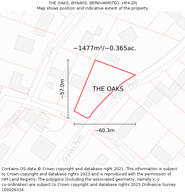 THE OAKS, BYWAYS, BERKHAMSTED, HP4 2PJ: Plot and title map