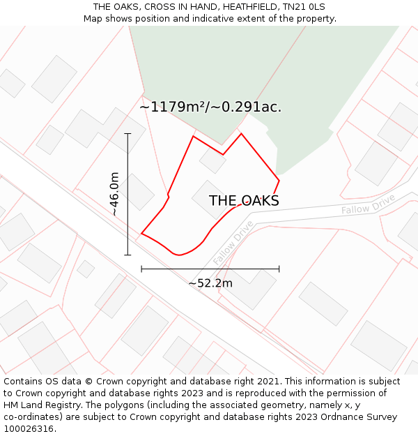 THE OAKS, CROSS IN HAND, HEATHFIELD, TN21 0LS: Plot and title map