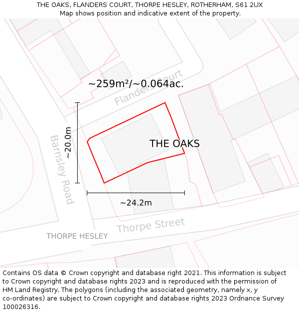 THE OAKS, FLANDERS COURT, THORPE HESLEY, ROTHERHAM, S61 2UX: Plot and title map