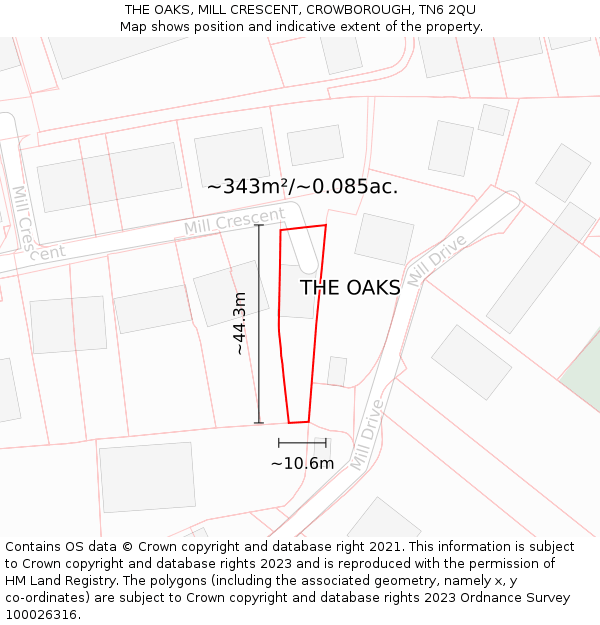 THE OAKS, MILL CRESCENT, CROWBOROUGH, TN6 2QU: Plot and title map