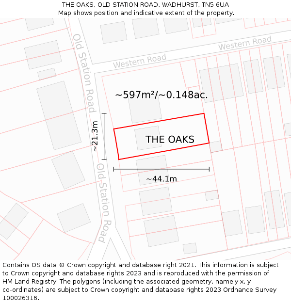 THE OAKS, OLD STATION ROAD, WADHURST, TN5 6UA: Plot and title map