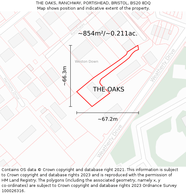 THE OAKS, RANCHWAY, PORTISHEAD, BRISTOL, BS20 8DQ: Plot and title map