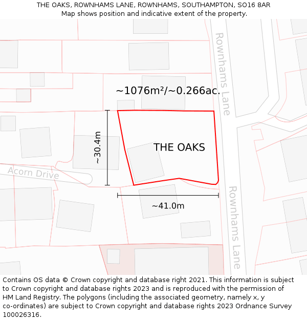 THE OAKS, ROWNHAMS LANE, ROWNHAMS, SOUTHAMPTON, SO16 8AR: Plot and title map