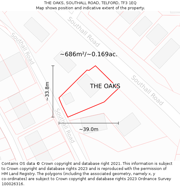 THE OAKS, SOUTHALL ROAD, TELFORD, TF3 1EQ: Plot and title map