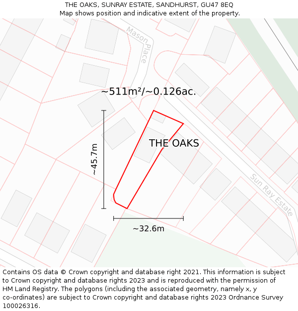 THE OAKS, SUNRAY ESTATE, SANDHURST, GU47 8EQ: Plot and title map