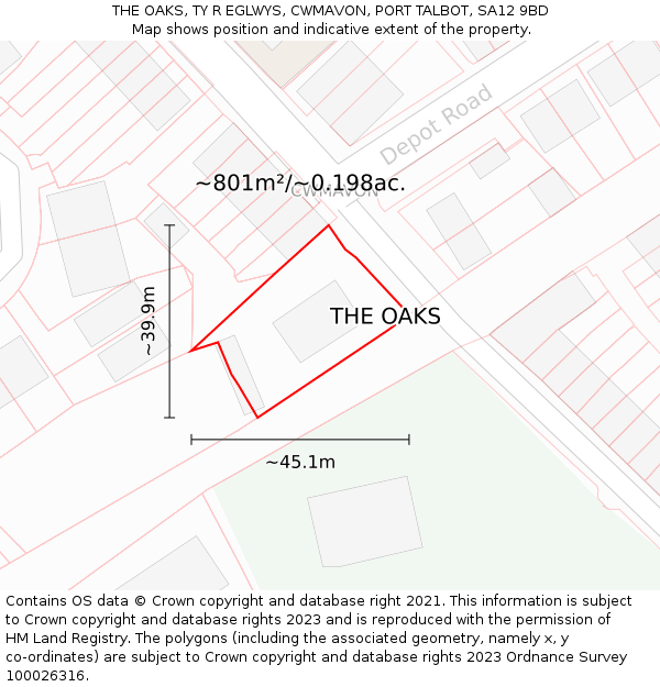 THE OAKS, TY R EGLWYS, CWMAVON, PORT TALBOT, SA12 9BD: Plot and title map