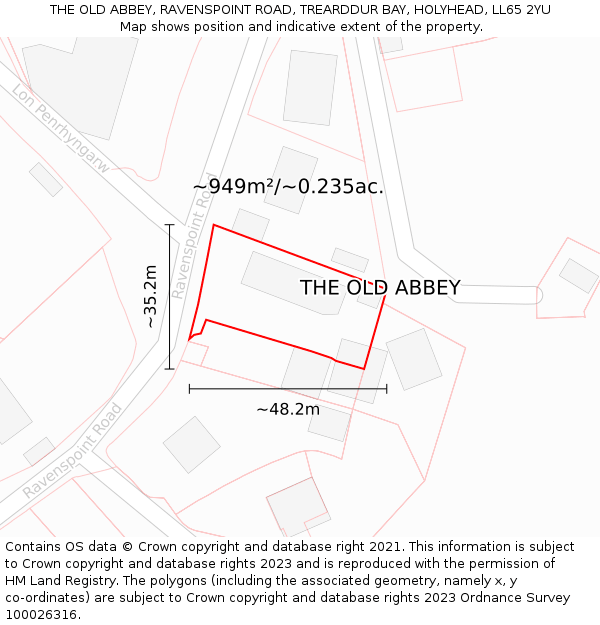 THE OLD ABBEY, RAVENSPOINT ROAD, TREARDDUR BAY, HOLYHEAD, LL65 2YU: Plot and title map
