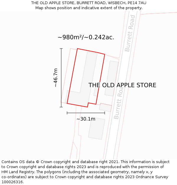 THE OLD APPLE STORE, BURRETT ROAD, WISBECH, PE14 7AU: Plot and title map