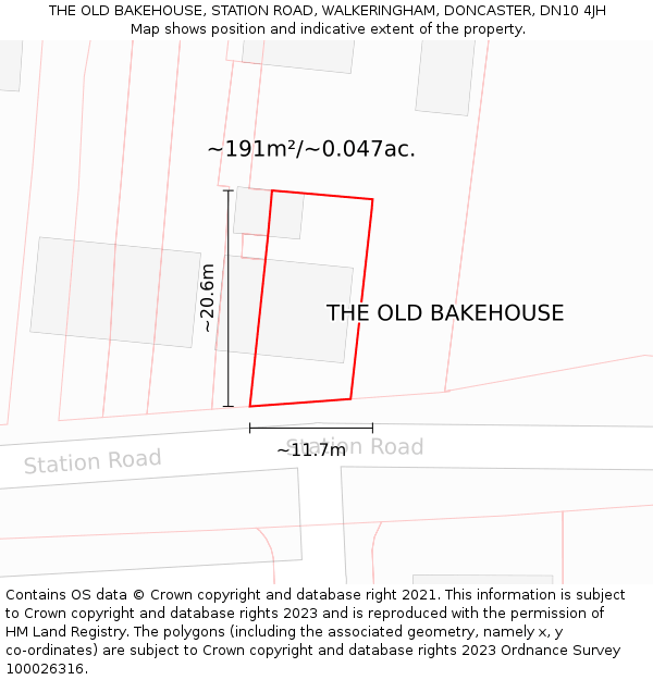 THE OLD BAKEHOUSE, STATION ROAD, WALKERINGHAM, DONCASTER, DN10 4JH: Plot and title map