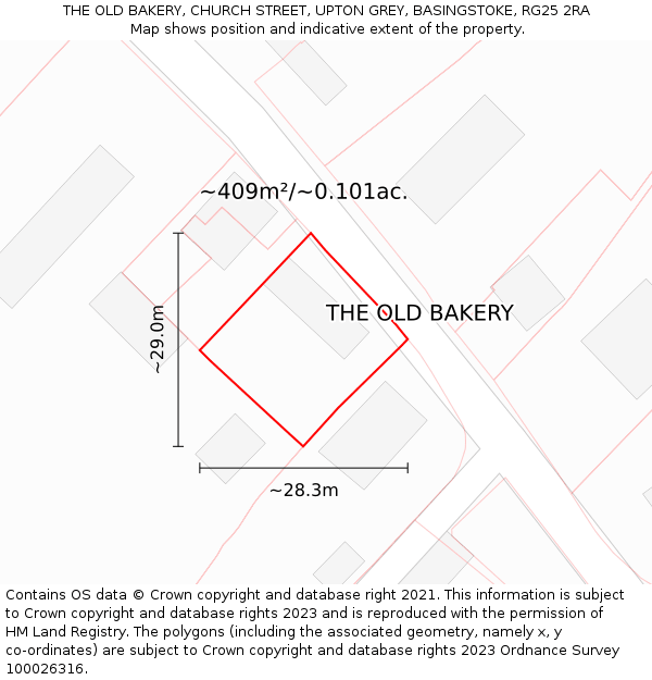THE OLD BAKERY, CHURCH STREET, UPTON GREY, BASINGSTOKE, RG25 2RA: Plot and title map