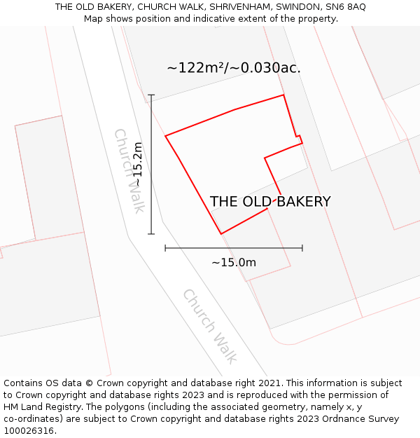 THE OLD BAKERY, CHURCH WALK, SHRIVENHAM, SWINDON, SN6 8AQ: Plot and title map