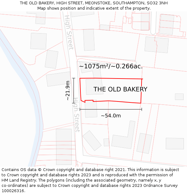 THE OLD BAKERY, HIGH STREET, MEONSTOKE, SOUTHAMPTON, SO32 3NH: Plot and title map