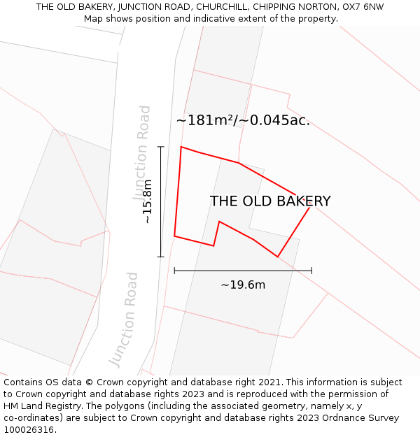 THE OLD BAKERY, JUNCTION ROAD, CHURCHILL, CHIPPING NORTON, OX7 6NW: Plot and title map