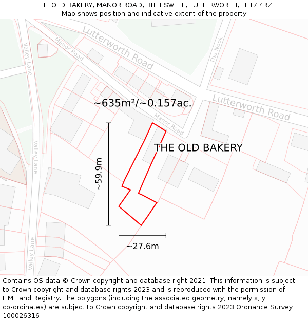 THE OLD BAKERY, MANOR ROAD, BITTESWELL, LUTTERWORTH, LE17 4RZ: Plot and title map