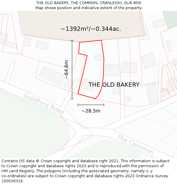 THE OLD BAKERY, THE COMMON, CRANLEIGH, GU6 8NS: Plot and title map