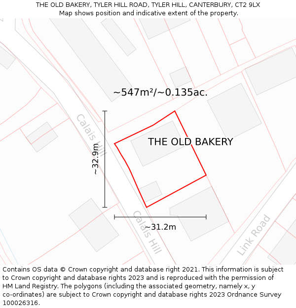 THE OLD BAKERY, TYLER HILL ROAD, TYLER HILL, CANTERBURY, CT2 9LX: Plot and title map