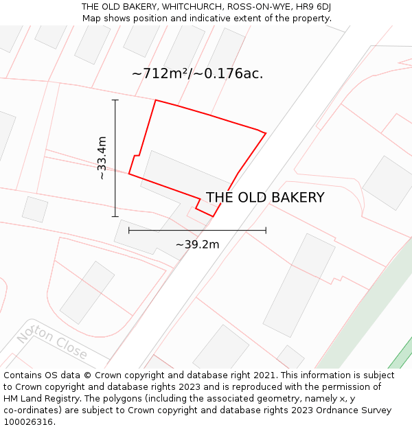 THE OLD BAKERY, WHITCHURCH, ROSS-ON-WYE, HR9 6DJ: Plot and title map