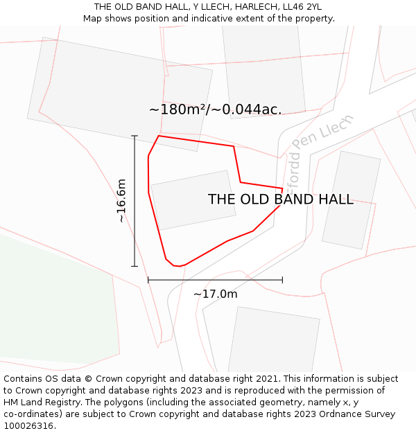 THE OLD BAND HALL, Y LLECH, HARLECH, LL46 2YL: Plot and title map