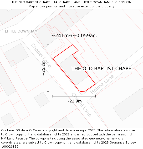 THE OLD BAPTIST CHAPEL, 1A, CHAPEL LANE, LITTLE DOWNHAM, ELY, CB6 2TN: Plot and title map