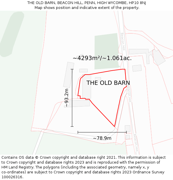 THE OLD BARN, BEACON HILL, PENN, HIGH WYCOMBE, HP10 8NJ: Plot and title map