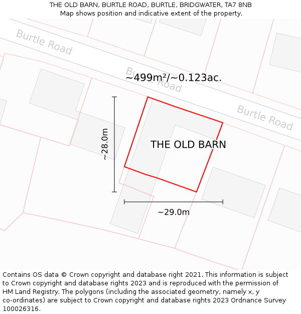 THE OLD BARN, BURTLE ROAD, BURTLE, BRIDGWATER, TA7 8NB: Plot and title map
