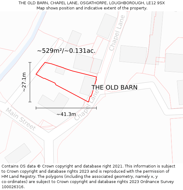 THE OLD BARN, CHAPEL LANE, OSGATHORPE, LOUGHBOROUGH, LE12 9SX: Plot and title map