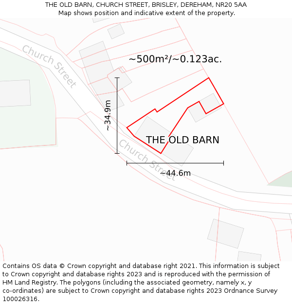 THE OLD BARN, CHURCH STREET, BRISLEY, DEREHAM, NR20 5AA: Plot and title map