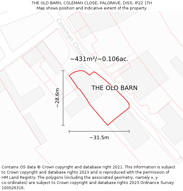 THE OLD BARN, COLEMAN CLOSE, PALGRAVE, DISS, IP22 1TH: Plot and title map