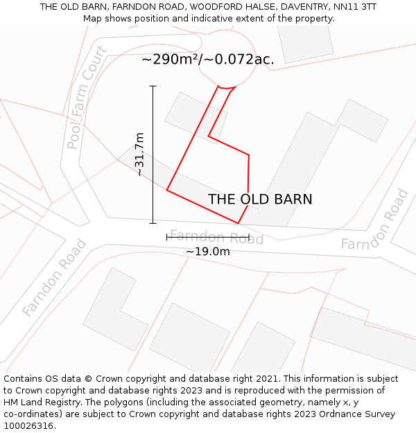 THE OLD BARN, FARNDON ROAD, WOODFORD HALSE, DAVENTRY, NN11 3TT: Plot and title map