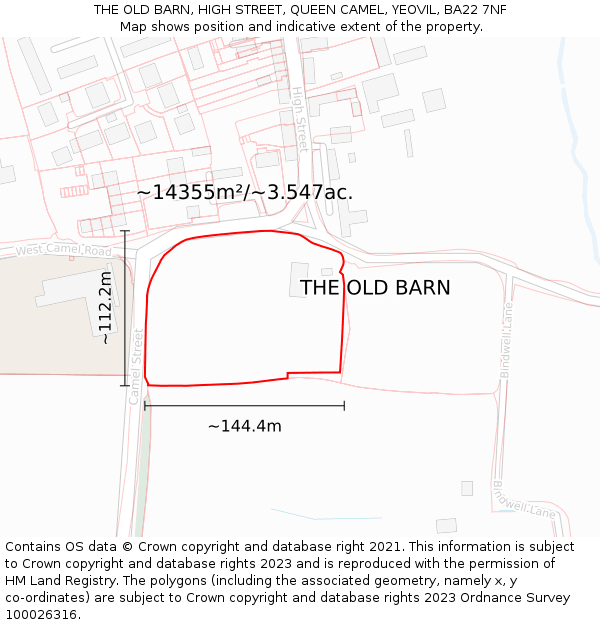 THE OLD BARN, HIGH STREET, QUEEN CAMEL, YEOVIL, BA22 7NF: Plot and title map