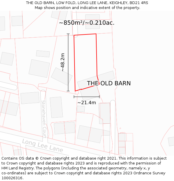 THE OLD BARN, LOW FOLD, LONG LEE LANE, KEIGHLEY, BD21 4RS: Plot and title map