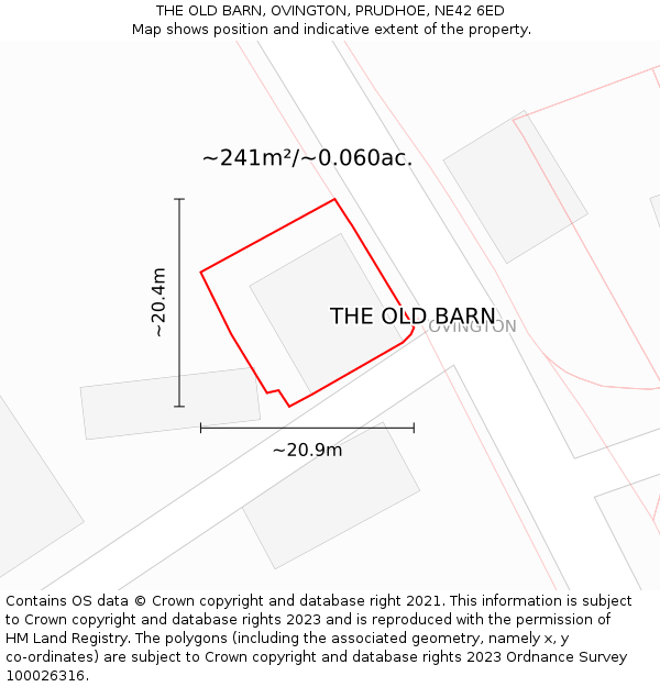 THE OLD BARN, OVINGTON, PRUDHOE, NE42 6ED: Plot and title map